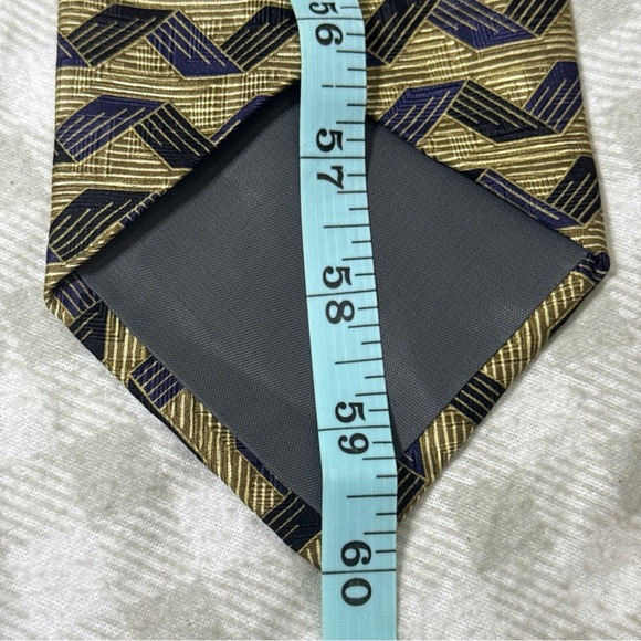Barbara Blank New York Men's Necktie Tie All Silk Handmade Gold Black Blue - Picture 5 of 5